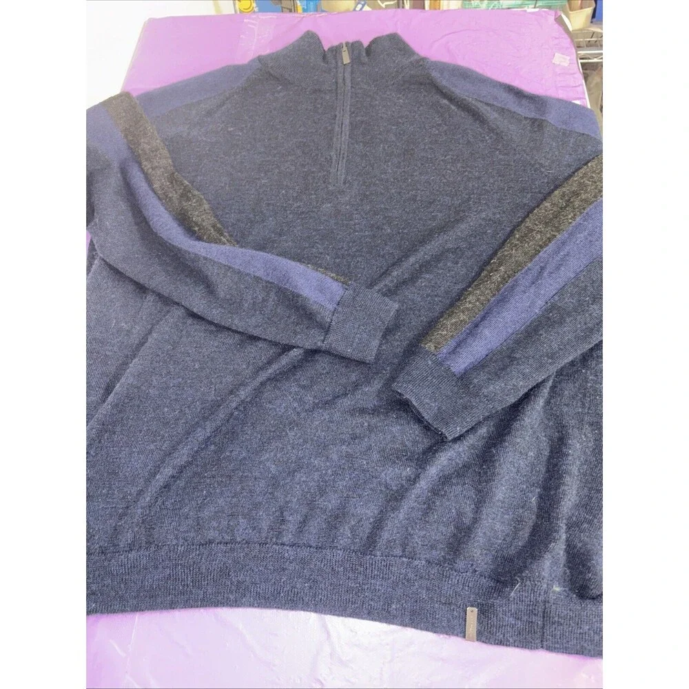 Calvin Klein Men’s XL Merino‎ Wool Blend Blue/navy/gray 1/4 Zipped